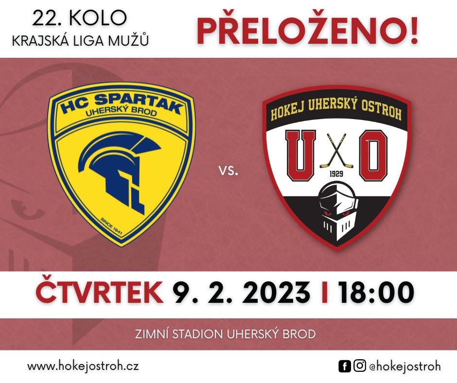 Utkání mužů v Uherském Brodě přeloženo na čtvrtek 9. 2. / 18:00