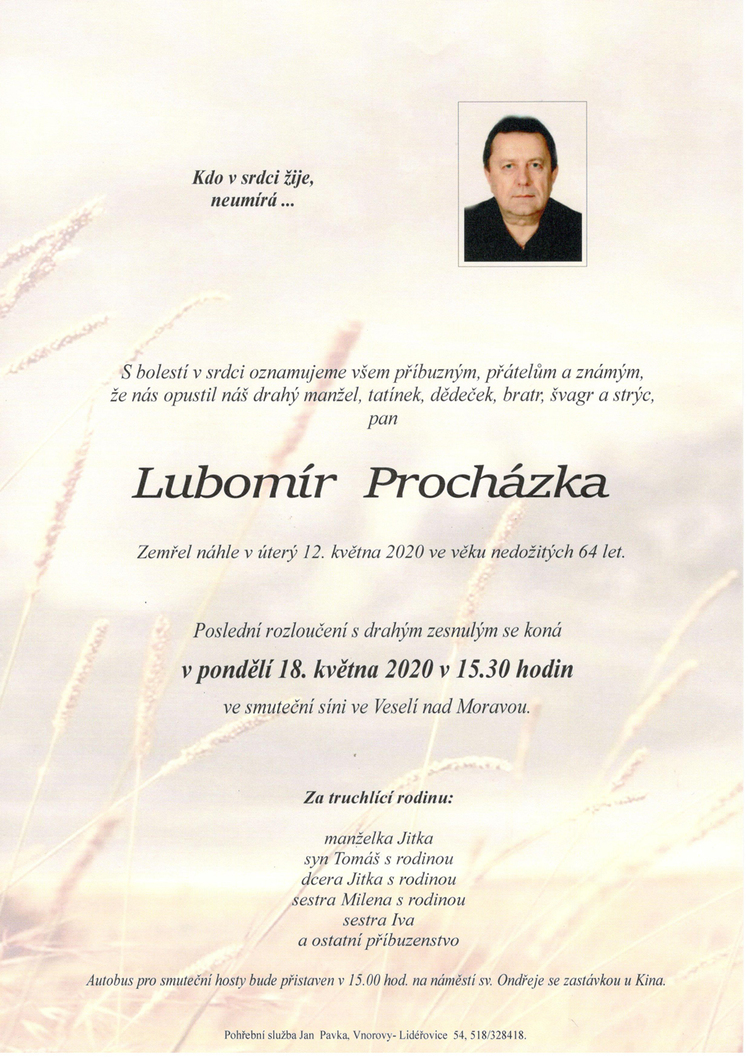 smutecni ozn Lubomir Prochazka